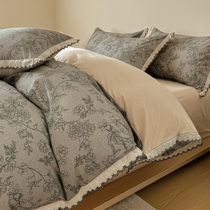 舒慕家纺 2025新款全棉磨毛花边赫本风磨毛四件套（送高端包装） 花眠-绿