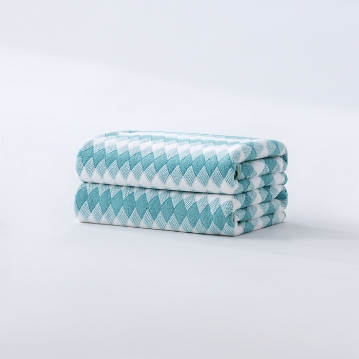 彩虹毛巾 加厚珊瑚绒毛巾浴巾套装三色格珊瑚绒吸水干发巾跨境外贸毛巾浴巾两件套女生洗澡毛浴巾方巾毛巾浴巾三件套 70*140cm浴巾-绿白2条装 均码