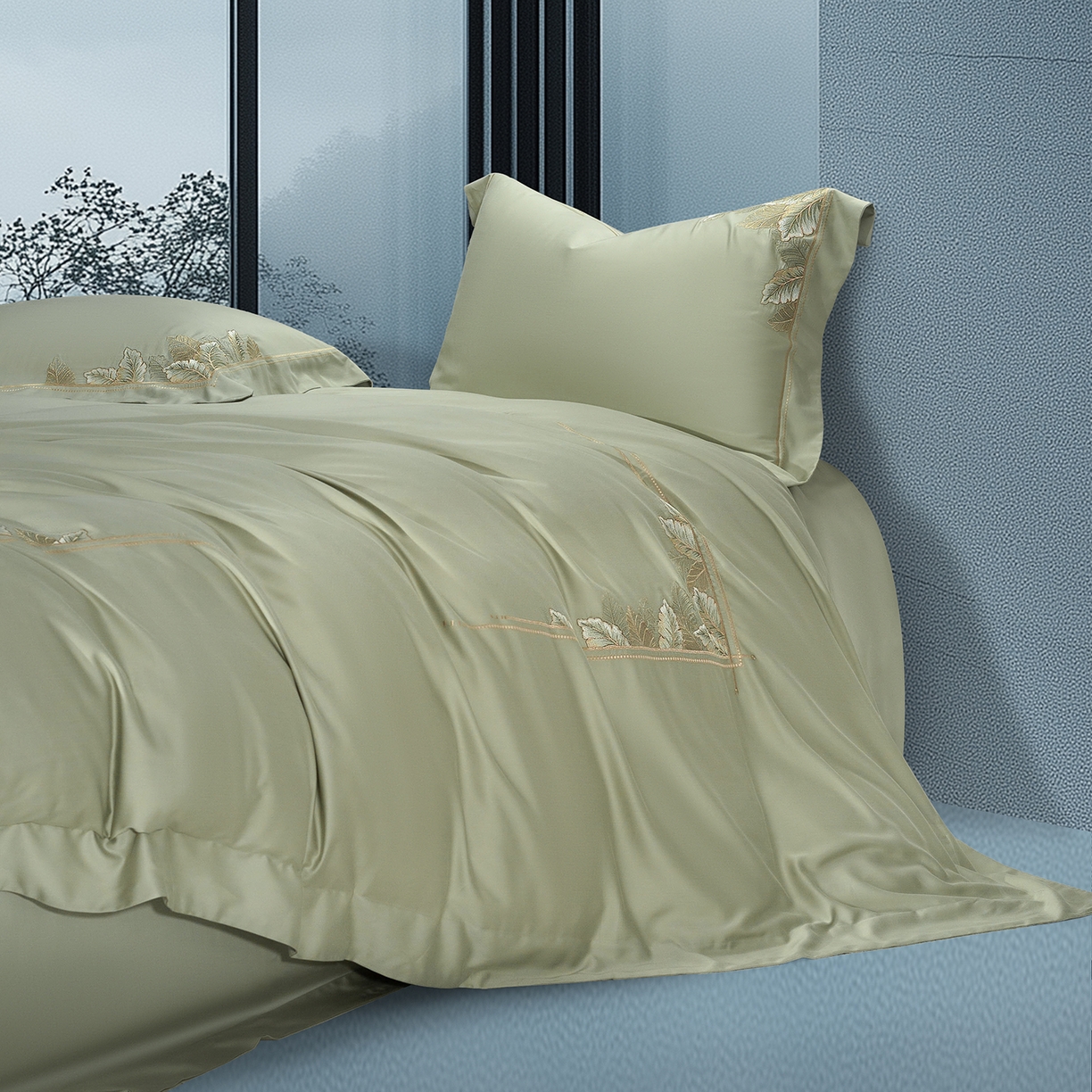 91家纺网 家纺一手货源 找家纺 高大尚婚庆馆 2025新款磨毛四件套-蒂凡尼 蒂凡尼-油果绿