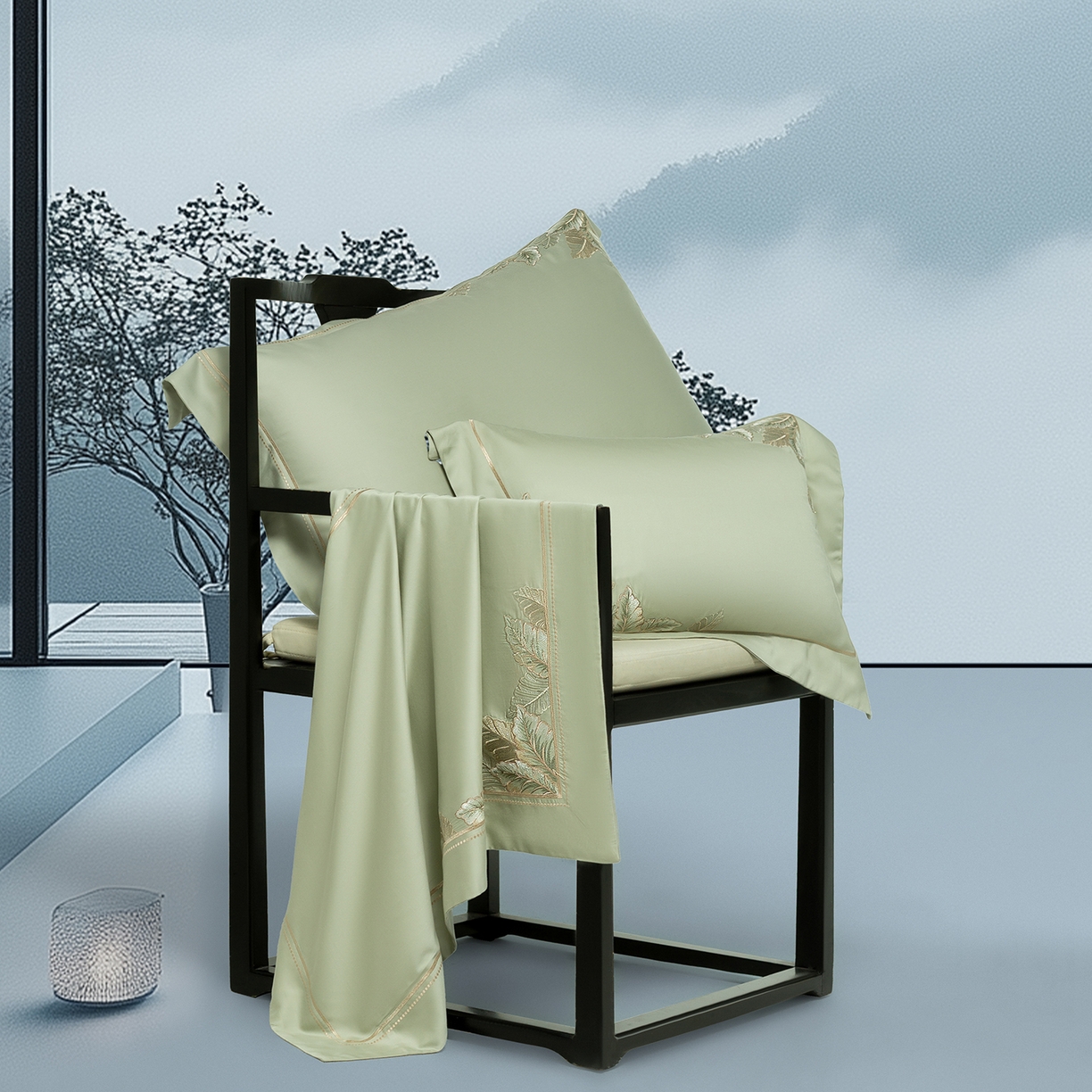 91家纺网 家纺一手货源 找家纺 高大尚婚庆馆 2025新款磨毛四件套-蒂凡尼 蒂凡尼-油果绿