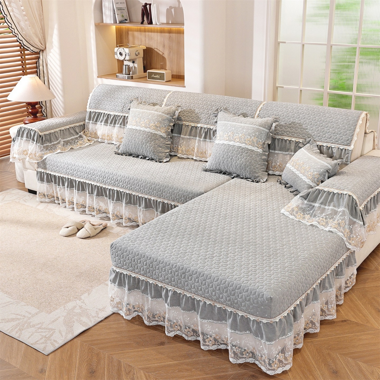 91家纺网 家纺一手货源 找家纺 共鸣沙发垫 2025新款羊毛尼沙发垫 羊毛尼灰色