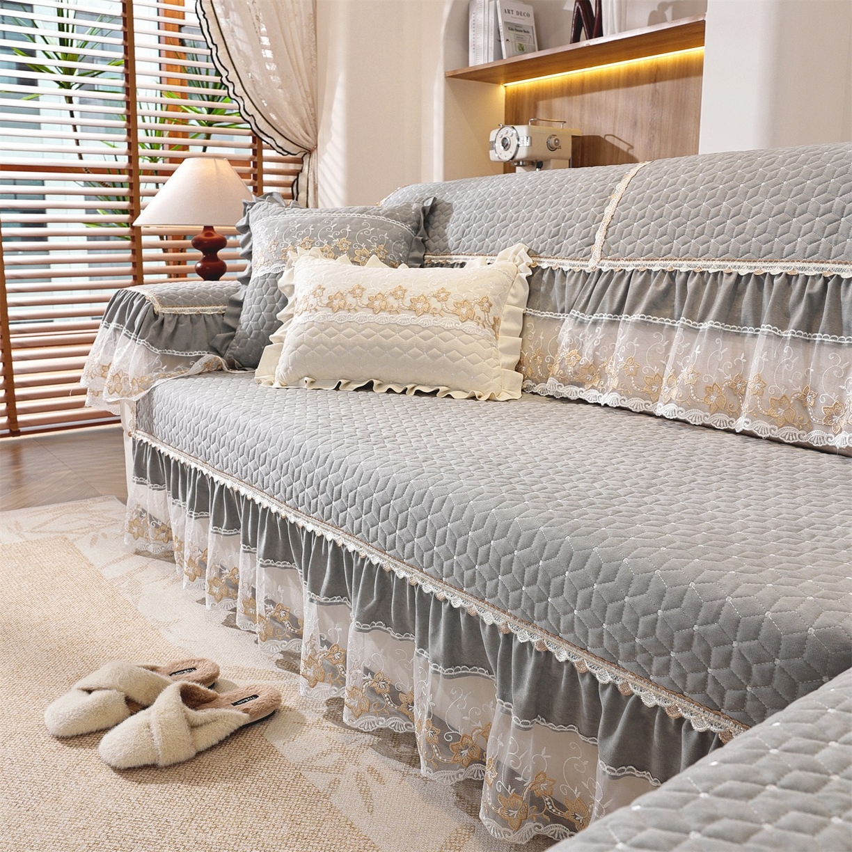 91家纺网 家纺一手货源 找家纺 共鸣沙发垫 2025新款羊毛尼沙发垫 羊毛尼灰色