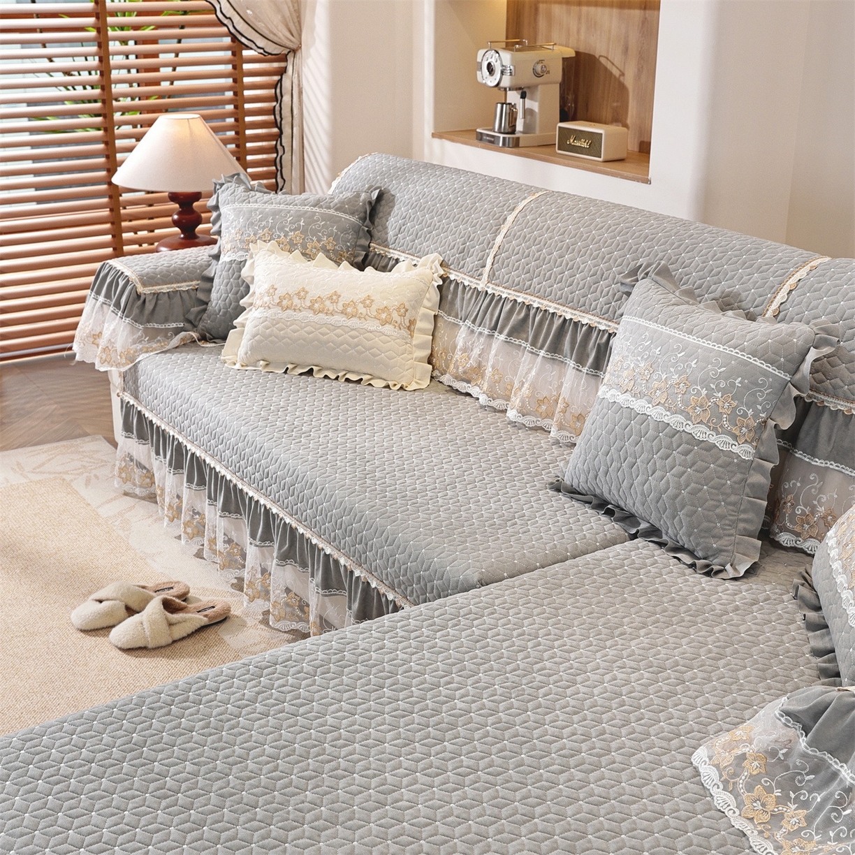 91家纺网 家纺一手货源 找家纺 共鸣沙发垫 2025新款羊毛尼沙发垫 羊毛尼灰色