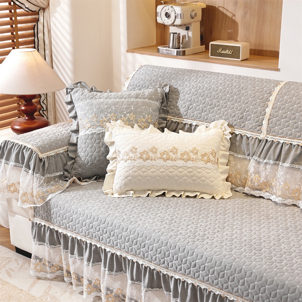 91家纺网 家纺一手货源 找家纺 共鸣沙发垫 2025新款羊毛尼沙发垫 羊毛尼灰色