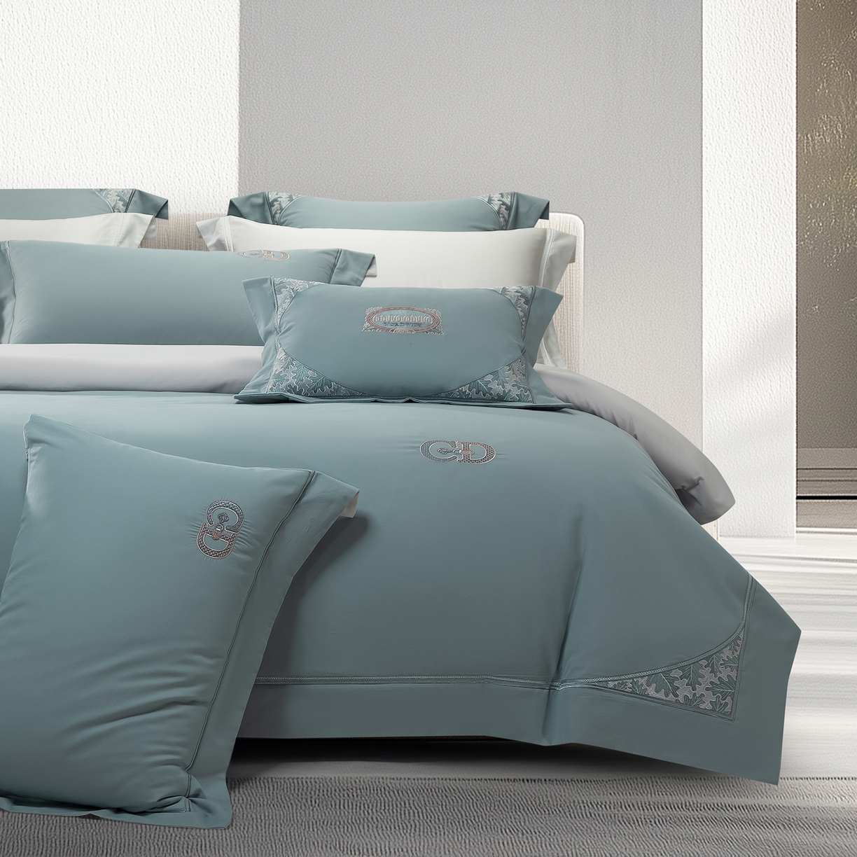 91家纺网 家纺一手货源 找家纺 高大尚婚庆馆 2025新款长绒棉磨毛四件套-贝罗 贝罗-极光蓝