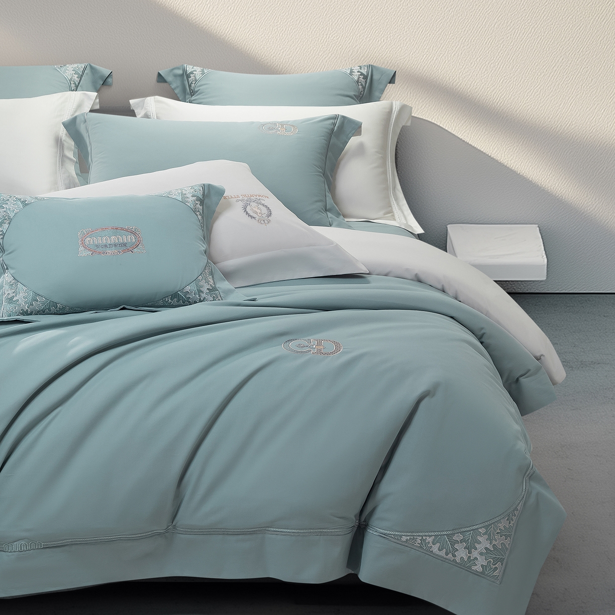 91家纺网 家纺一手货源 找家纺 高大尚婚庆馆 2025新款长绒棉磨毛四件套-贝罗 贝罗-极光蓝