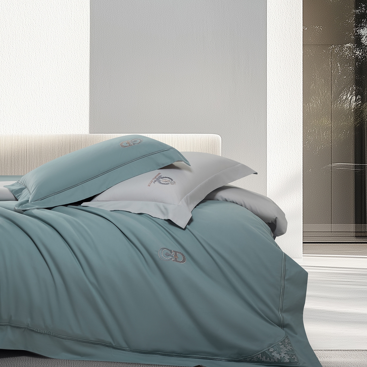 91家纺网 家纺一手货源 找家纺 高大尚婚庆馆 2025新款长绒棉磨毛四件套-贝罗 贝罗-极光蓝