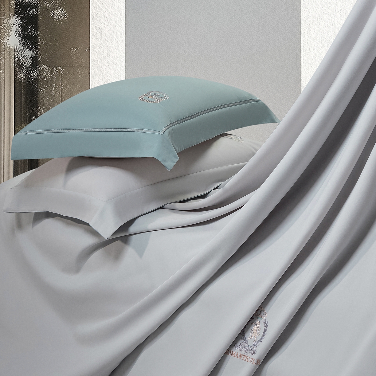 91家纺网 家纺一手货源 找家纺 高大尚婚庆馆 2025新款长绒棉磨毛四件套-贝罗 贝罗-极光蓝