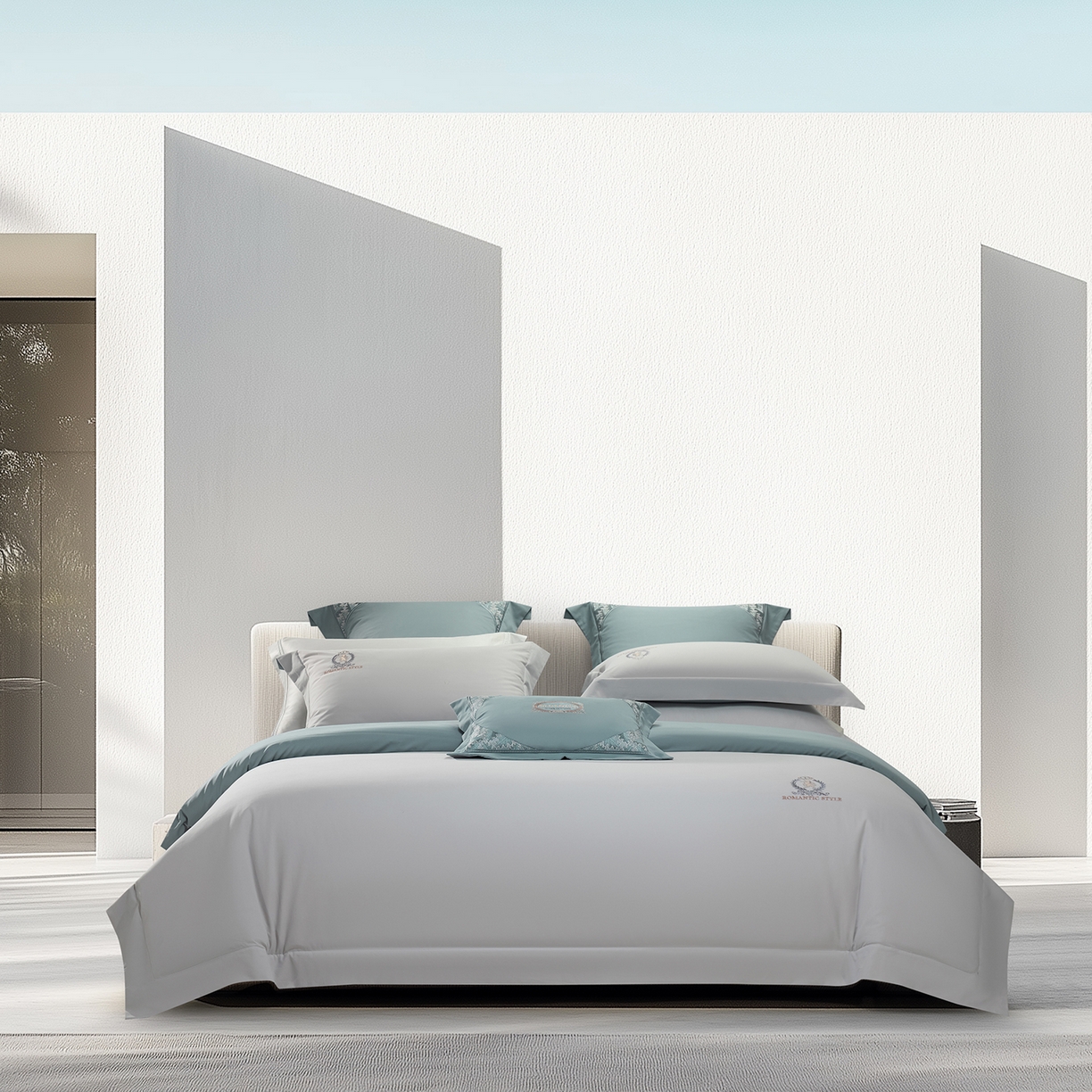 91家纺网 家纺一手货源 找家纺 高大尚婚庆馆 2025新款长绒棉磨毛四件套-贝罗 贝罗-极光蓝