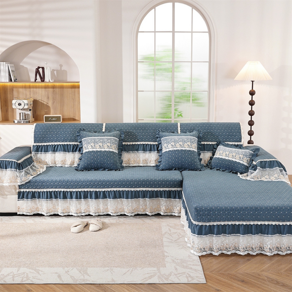 91家纺网 家纺一手货源 找家纺 共鸣沙发垫 2025新款羊毛尼沙发垫 羊毛尼蓝色