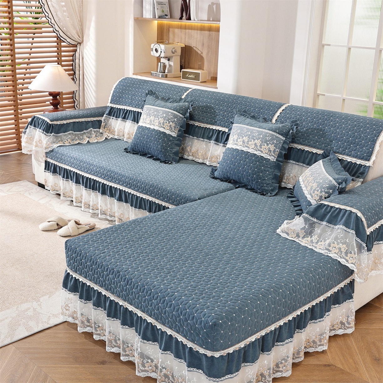 91家纺网 家纺一手货源 找家纺 共鸣沙发垫 2025新款羊毛尼沙发垫 羊毛尼蓝色