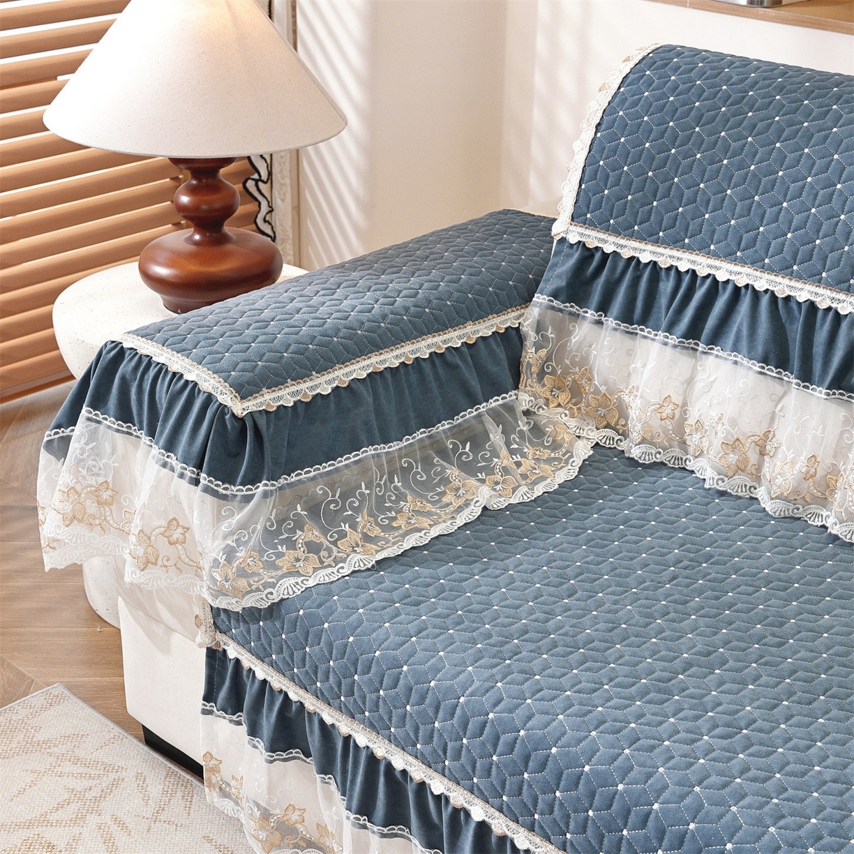 91家纺网 家纺一手货源 找家纺 共鸣沙发垫 2025新款羊毛尼沙发垫 羊毛尼蓝色