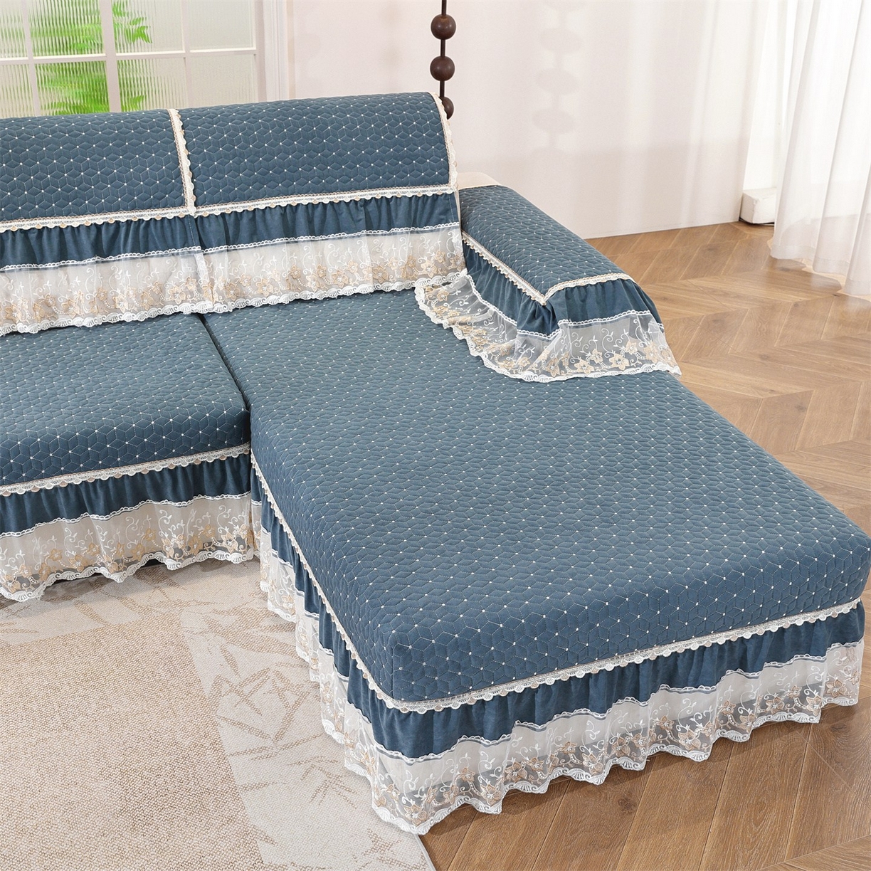 91家纺网 家纺一手货源 找家纺 共鸣沙发垫 2025新款羊毛尼沙发垫 羊毛尼蓝色