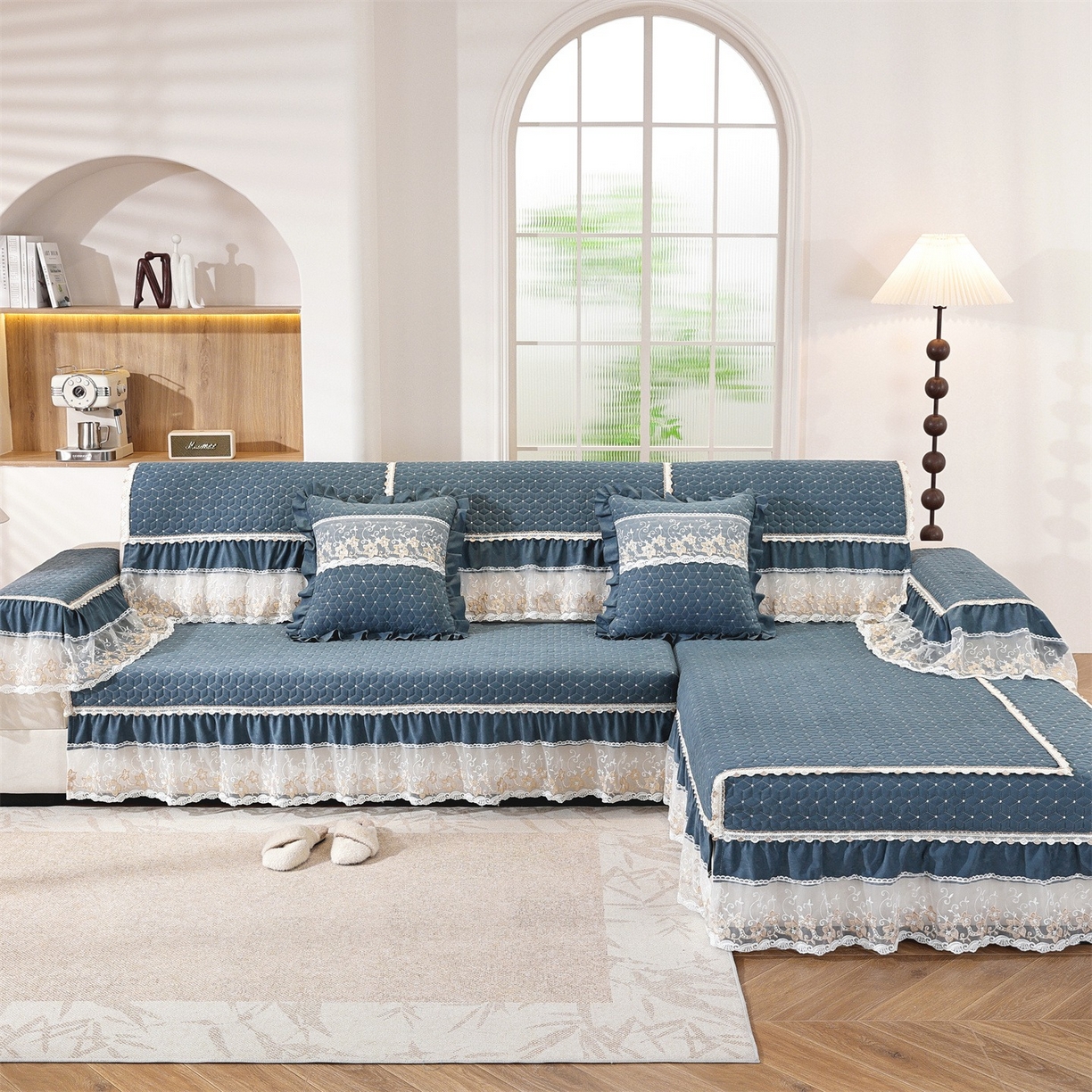 91家纺网 家纺一手货源 找家纺 共鸣沙发垫 2025新款羊毛尼沙发垫 羊毛尼蓝色