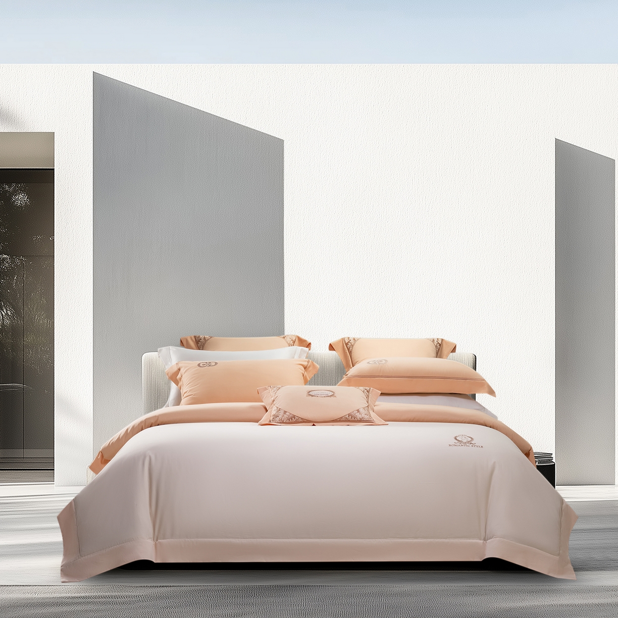 91家纺网 家纺一手货源 找家纺 高大尚婚庆馆 2025新款长绒棉磨毛四件套-贝罗 贝罗-南瓜橘