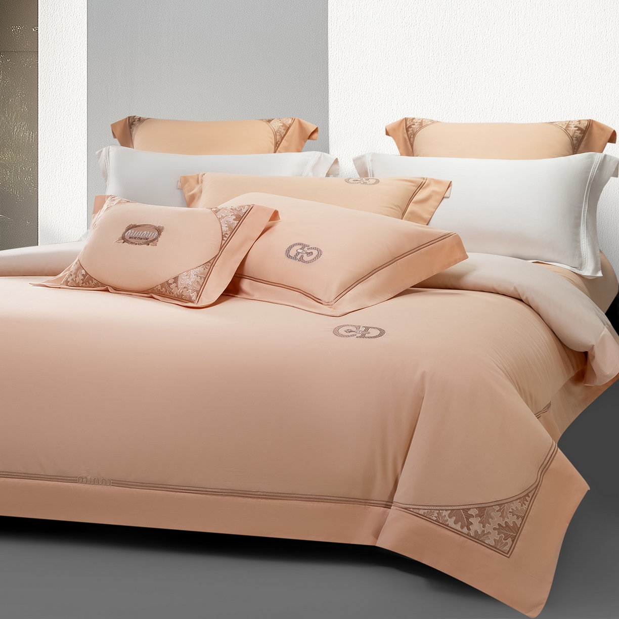 91家纺网 家纺一手货源 找家纺 高大尚婚庆馆 2025新款长绒棉磨毛四件套-贝罗 贝罗-南瓜橘