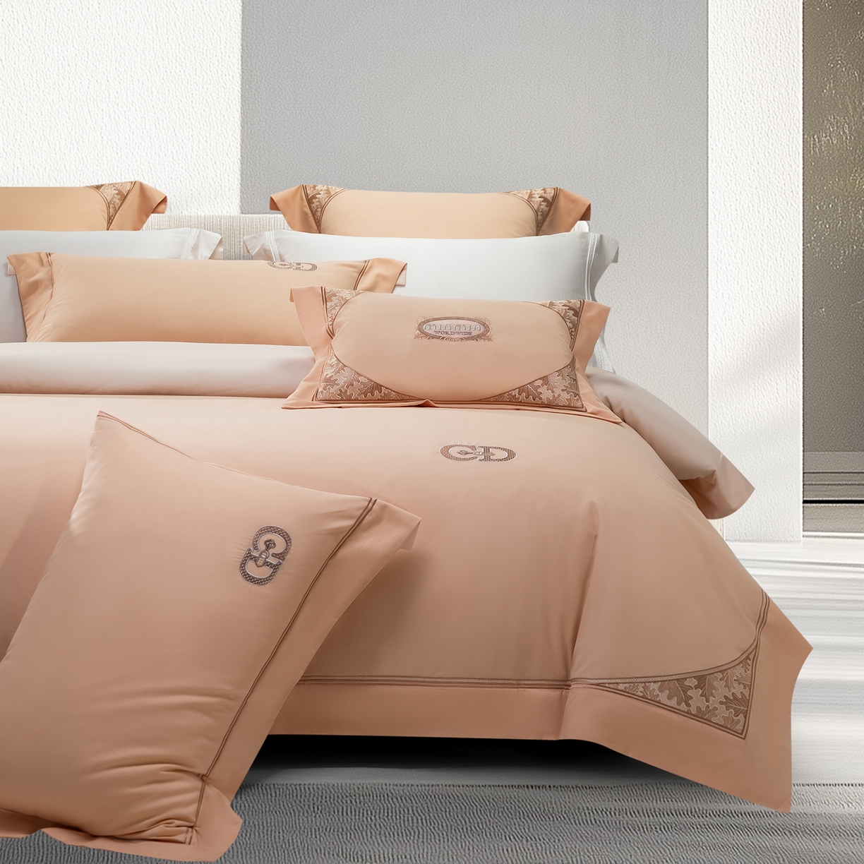 91家纺网 家纺一手货源 找家纺 高大尚婚庆馆 2025新款长绒棉磨毛四件套-贝罗 贝罗-南瓜橘