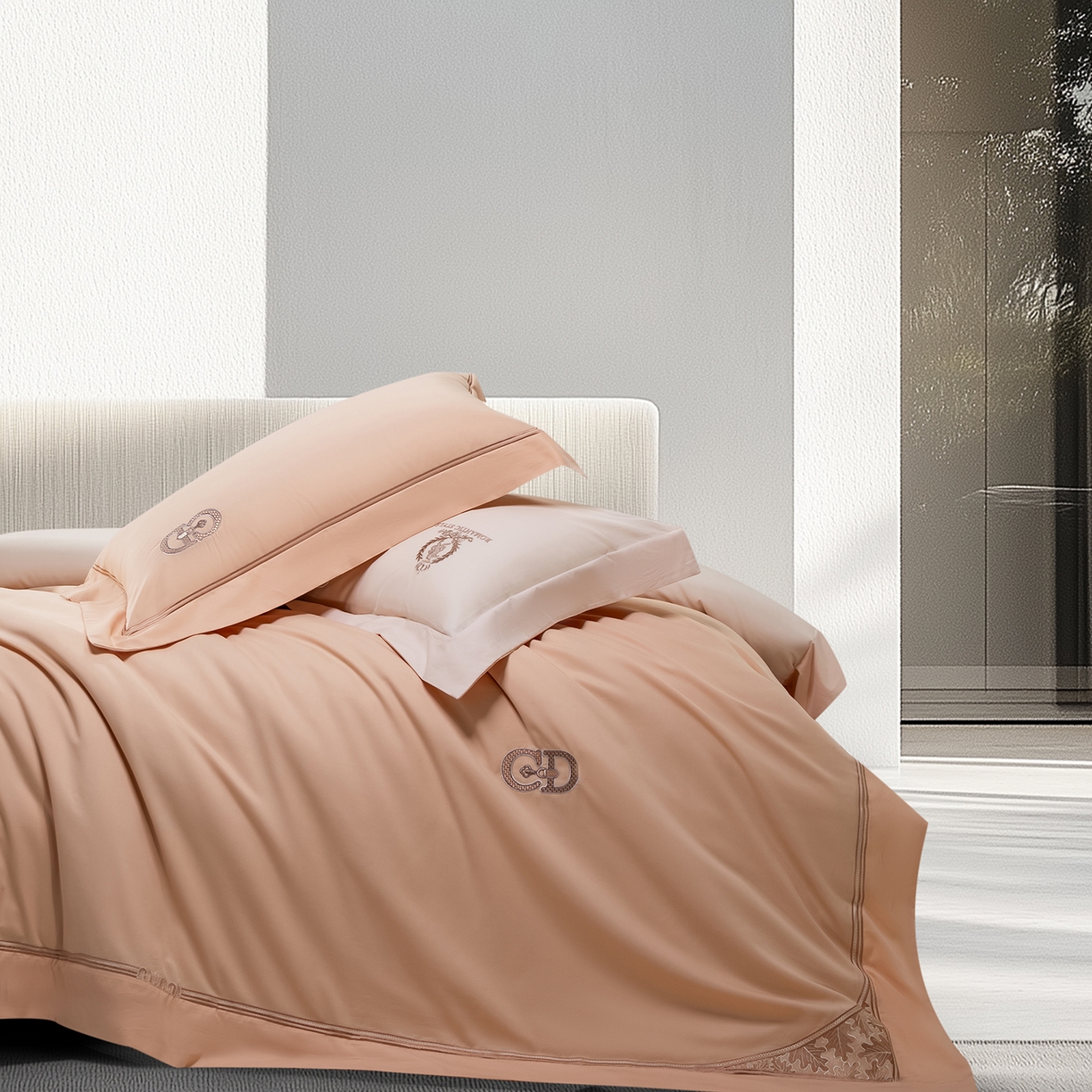 91家纺网 家纺一手货源 找家纺 高大尚婚庆馆 2025新款长绒棉磨毛四件套-贝罗 贝罗-南瓜橘