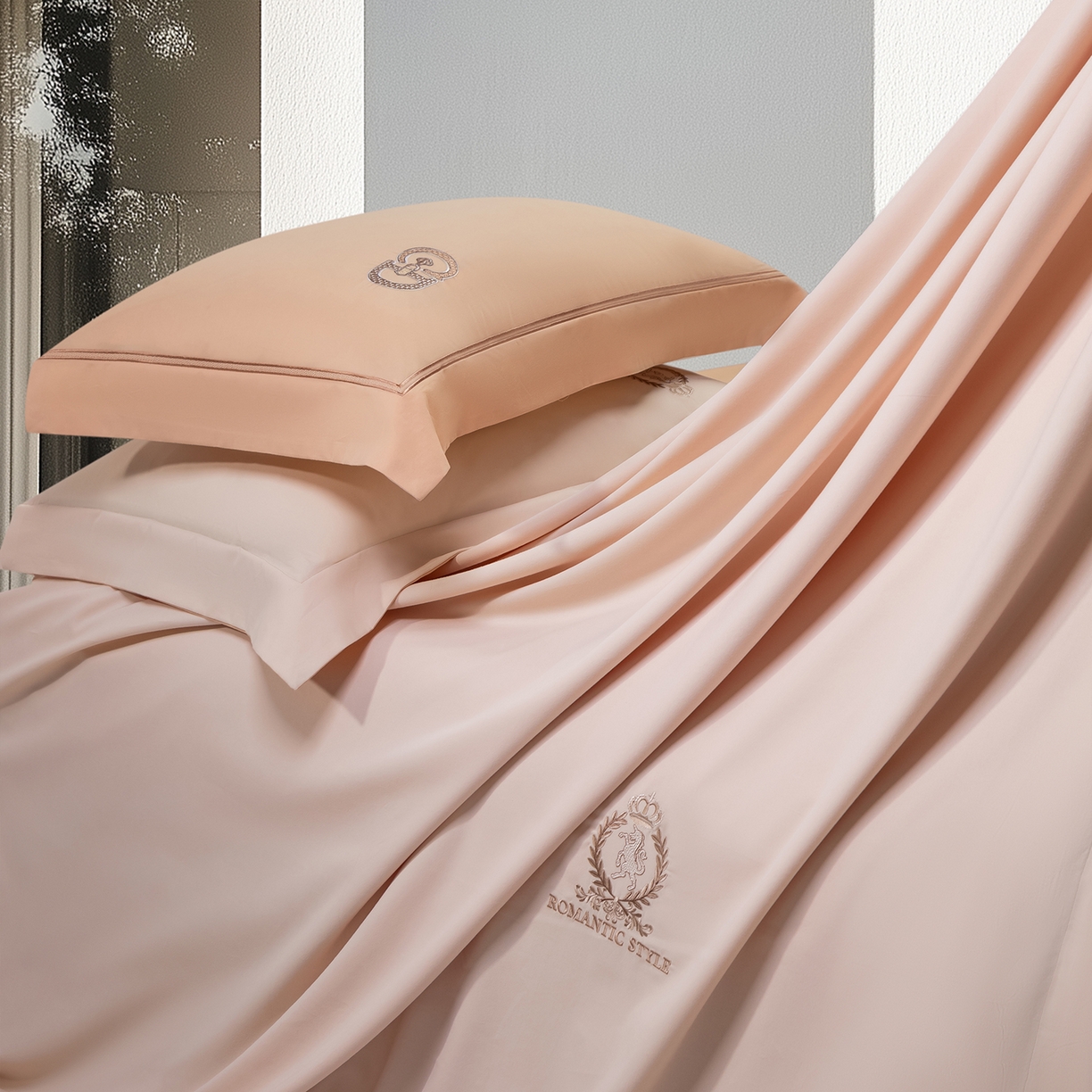 91家纺网 家纺一手货源 找家纺 高大尚婚庆馆 2025新款长绒棉磨毛四件套-贝罗 贝罗-南瓜橘