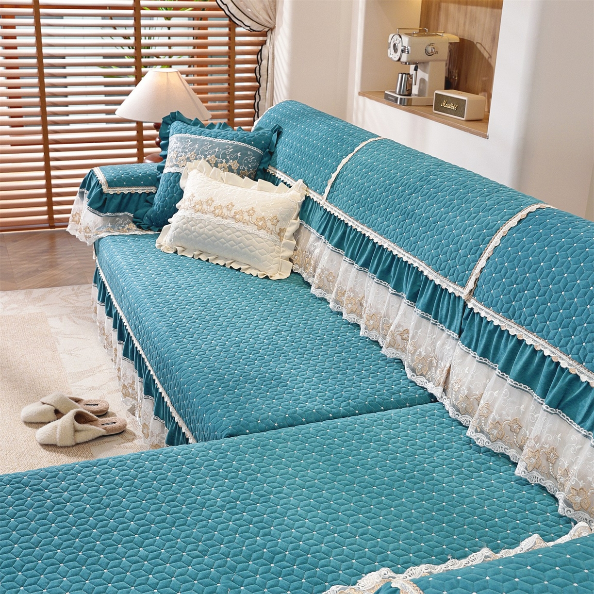 91家纺网 家纺一手货源 找家纺 共鸣沙发垫 2025新款羊毛尼沙发垫 羊毛尼绿色