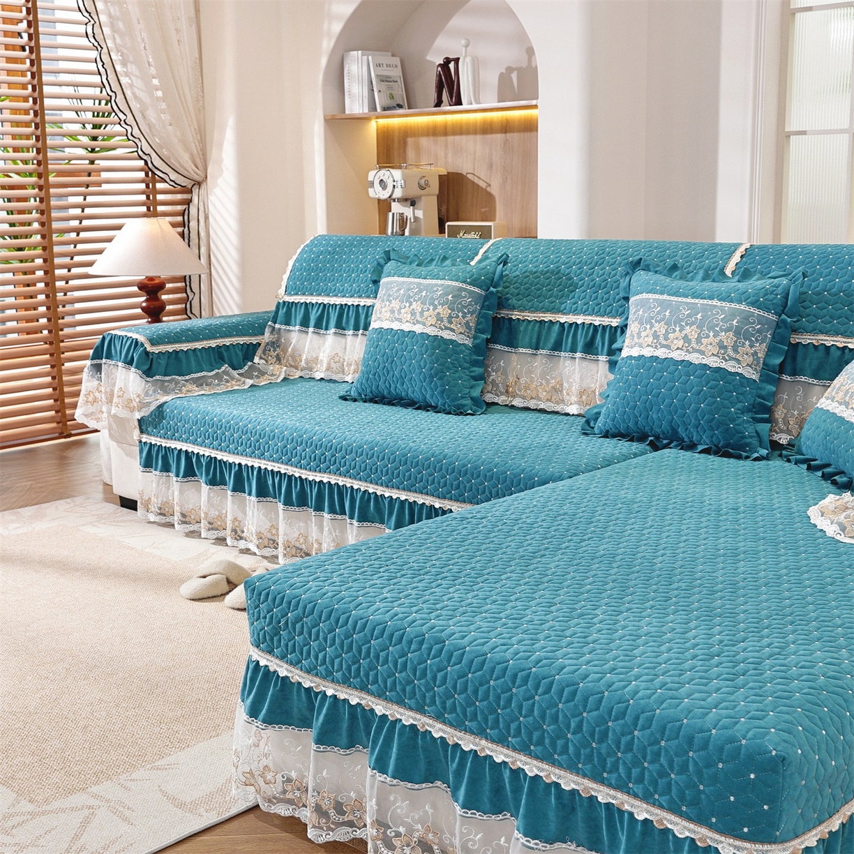 91家纺网 家纺一手货源 找家纺 共鸣沙发垫 2025新款羊毛尼沙发垫 羊毛尼绿色