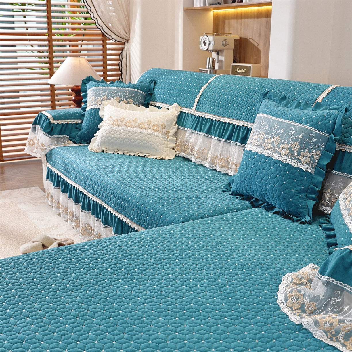 91家纺网 家纺一手货源 找家纺 共鸣沙发垫 2025新款羊毛尼沙发垫 羊毛尼绿色