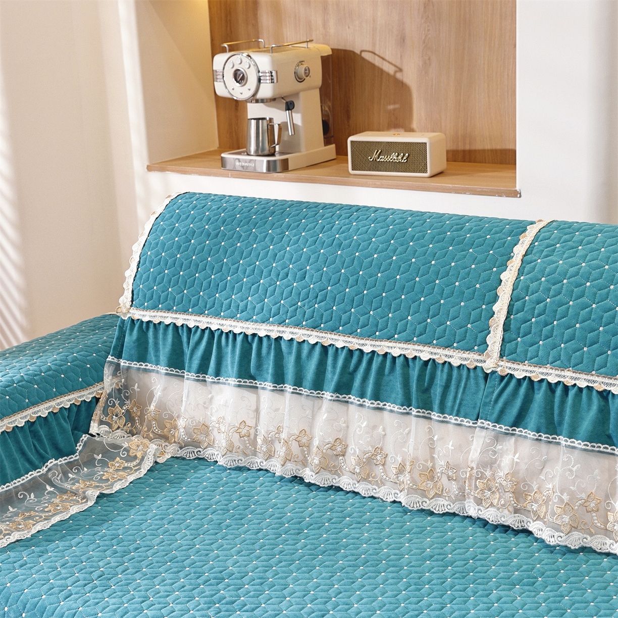 91家纺网 家纺一手货源 找家纺 共鸣沙发垫 2025新款羊毛尼沙发垫 羊毛尼绿色