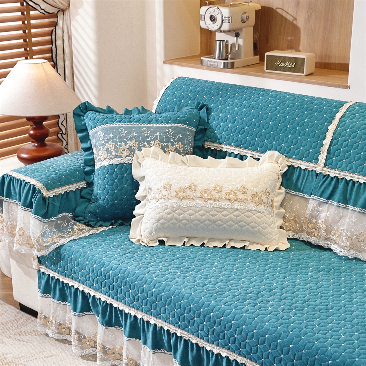 91家纺网 家纺一手货源 找家纺 共鸣沙发垫 2025新款羊毛尼沙发垫 羊毛尼绿色