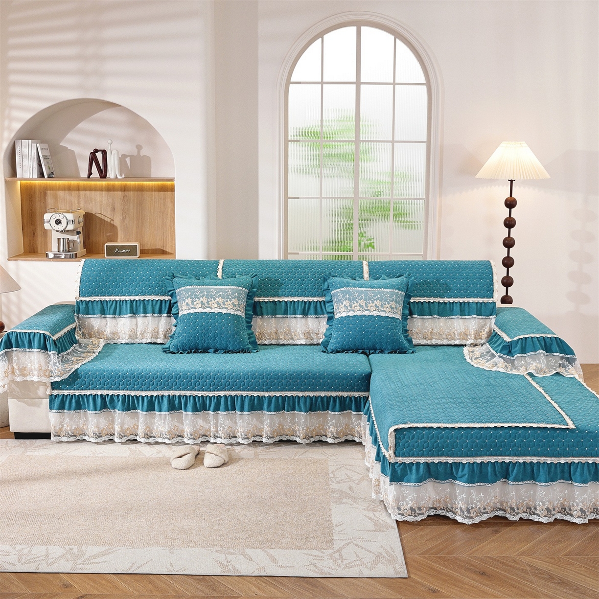 91家纺网 家纺一手货源 找家纺 共鸣沙发垫 2025新款羊毛尼沙发垫 羊毛尼绿色