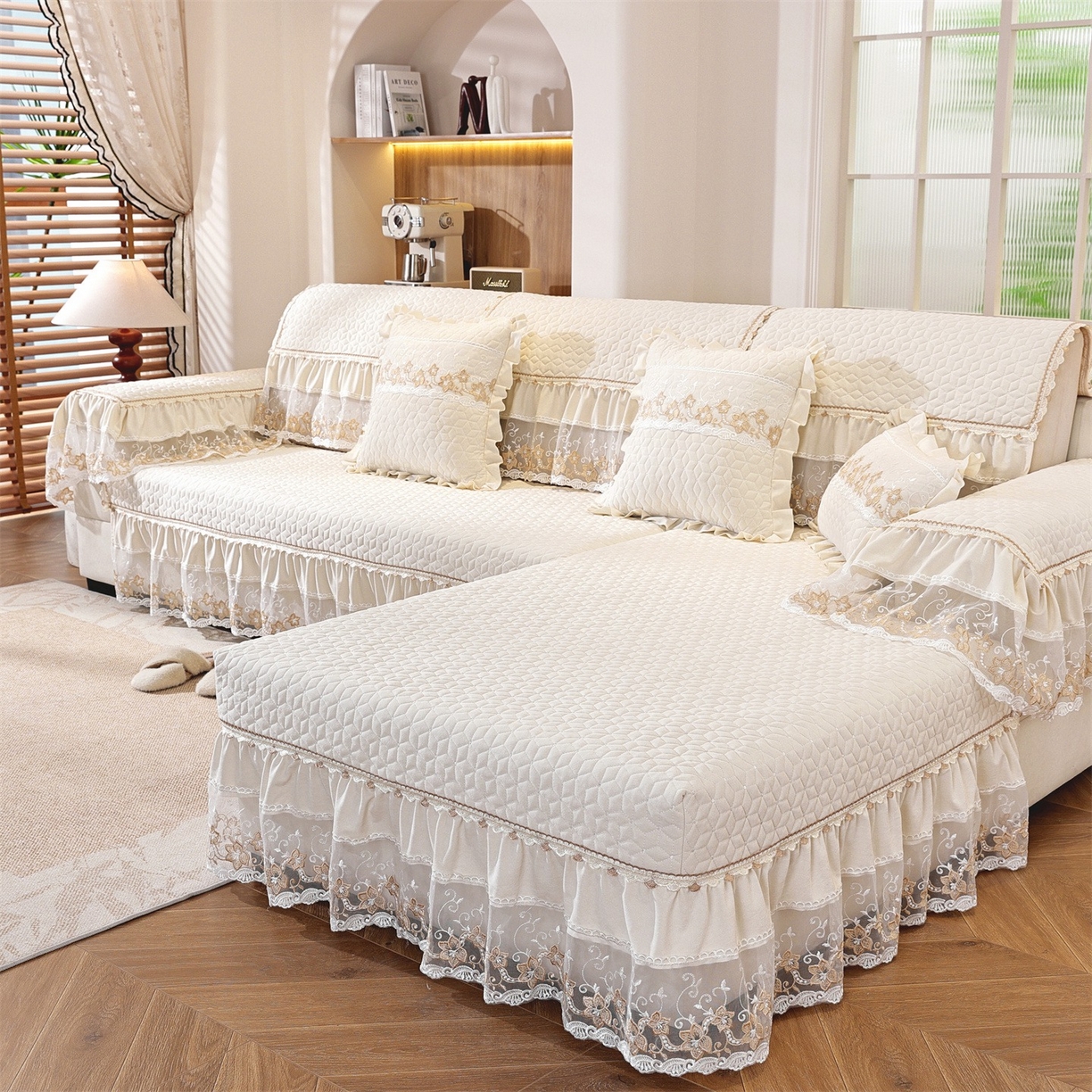 91家纺网 家纺一手货源 找家纺 共鸣沙发垫 2025新款羊毛尼沙发垫 羊毛尼米色