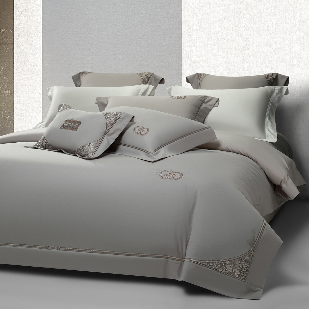 91家纺网 家纺一手货源 找家纺 高大尚婚庆馆 2025新款长绒棉磨毛四件套-贝罗 贝罗-绅士灰