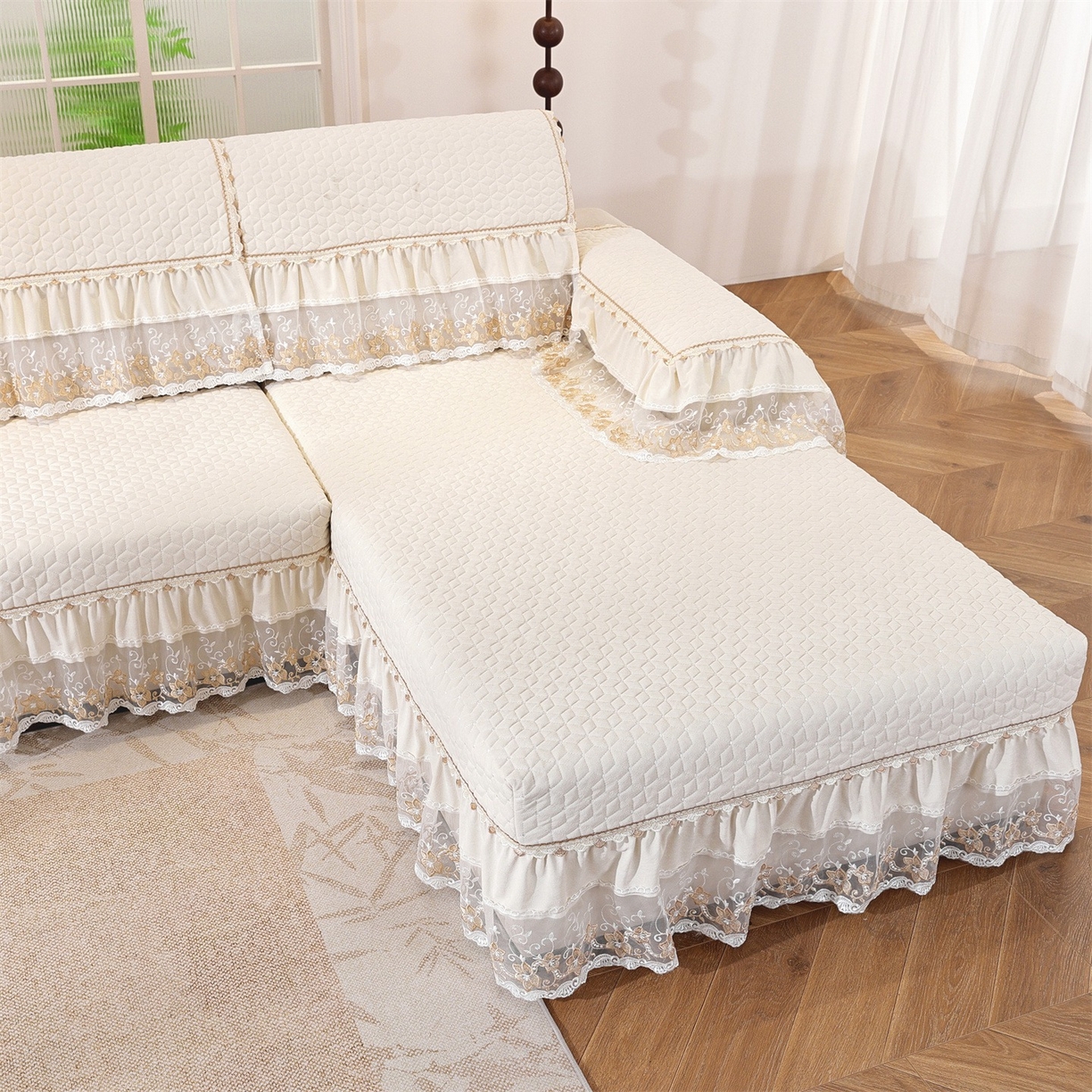 91家纺网 家纺一手货源 找家纺 共鸣沙发垫 2025新款羊毛尼沙发垫 羊毛尼米色