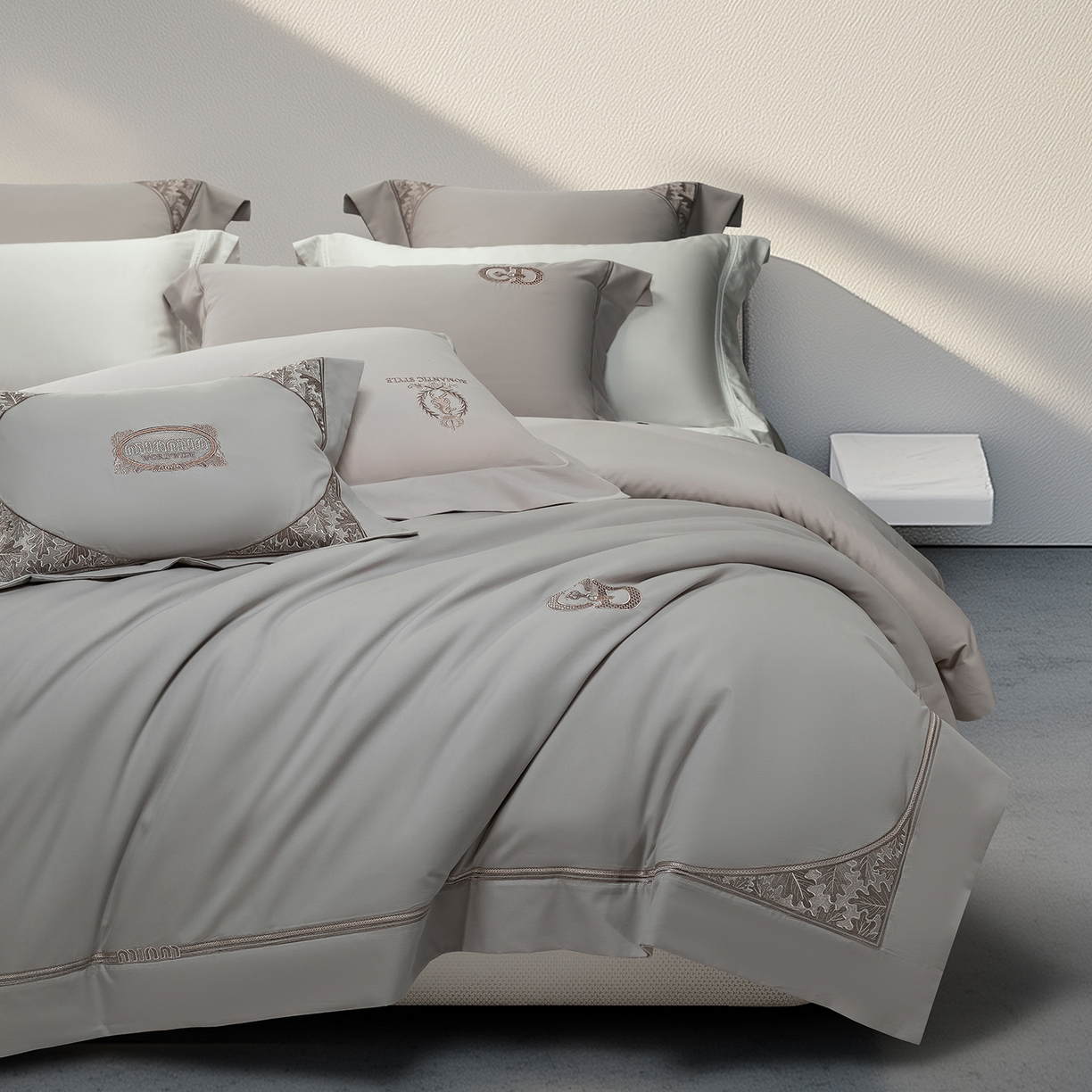 91家纺网 家纺一手货源 找家纺 高大尚婚庆馆 2025新款长绒棉磨毛四件套-贝罗 贝罗-绅士灰