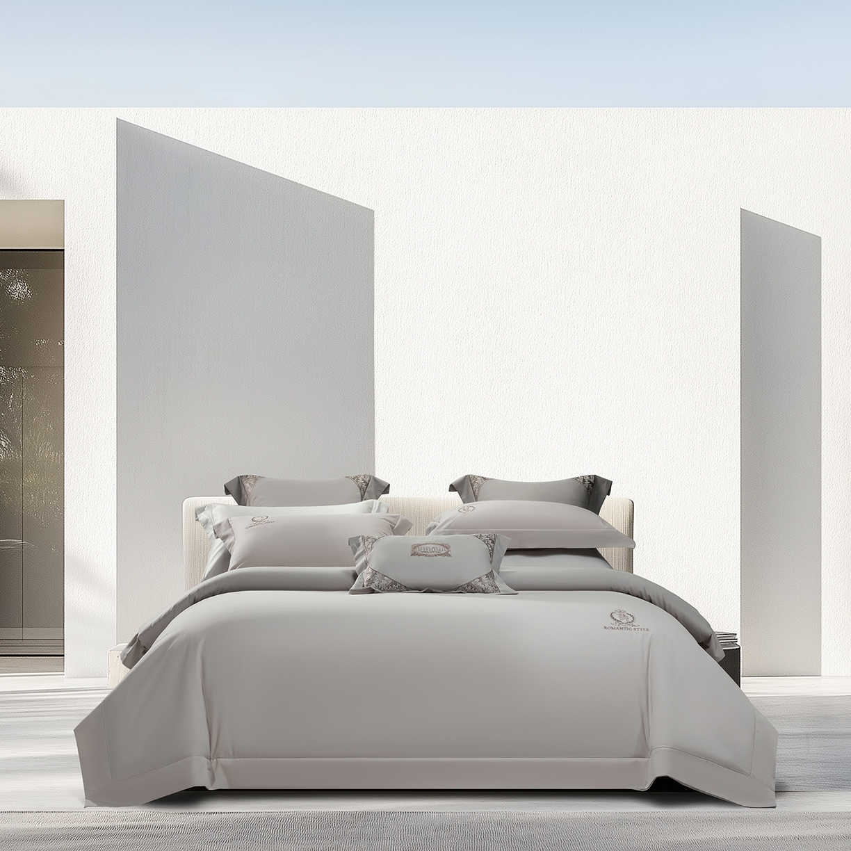 91家纺网 家纺一手货源 找家纺 高大尚婚庆馆 2025新款长绒棉磨毛四件套-贝罗 贝罗-绅士灰