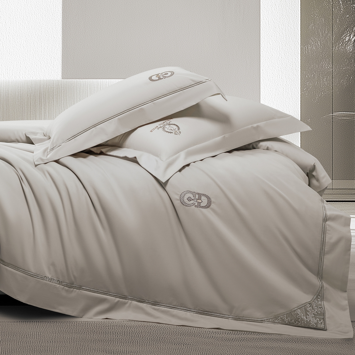 91家纺网 家纺一手货源 找家纺 高大尚婚庆馆 2025新款长绒棉磨毛四件套-贝罗 贝罗-香槟金