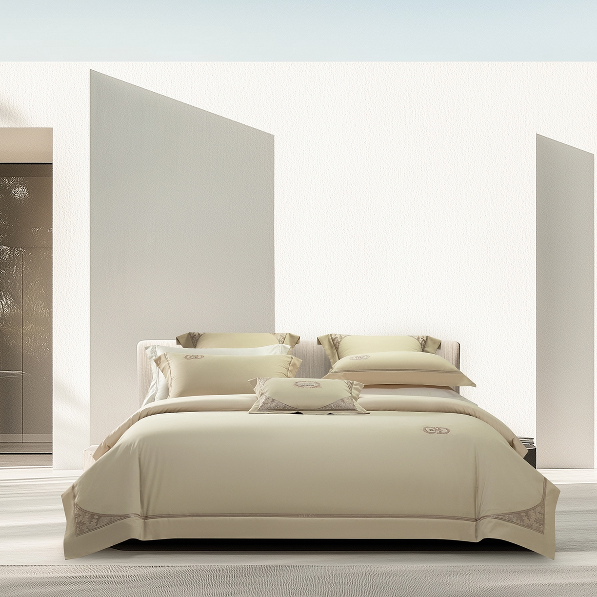 91家纺网 家纺一手货源 找家纺 高大尚婚庆馆 2025新款长绒棉磨毛四件套-贝罗 贝罗-油果绿