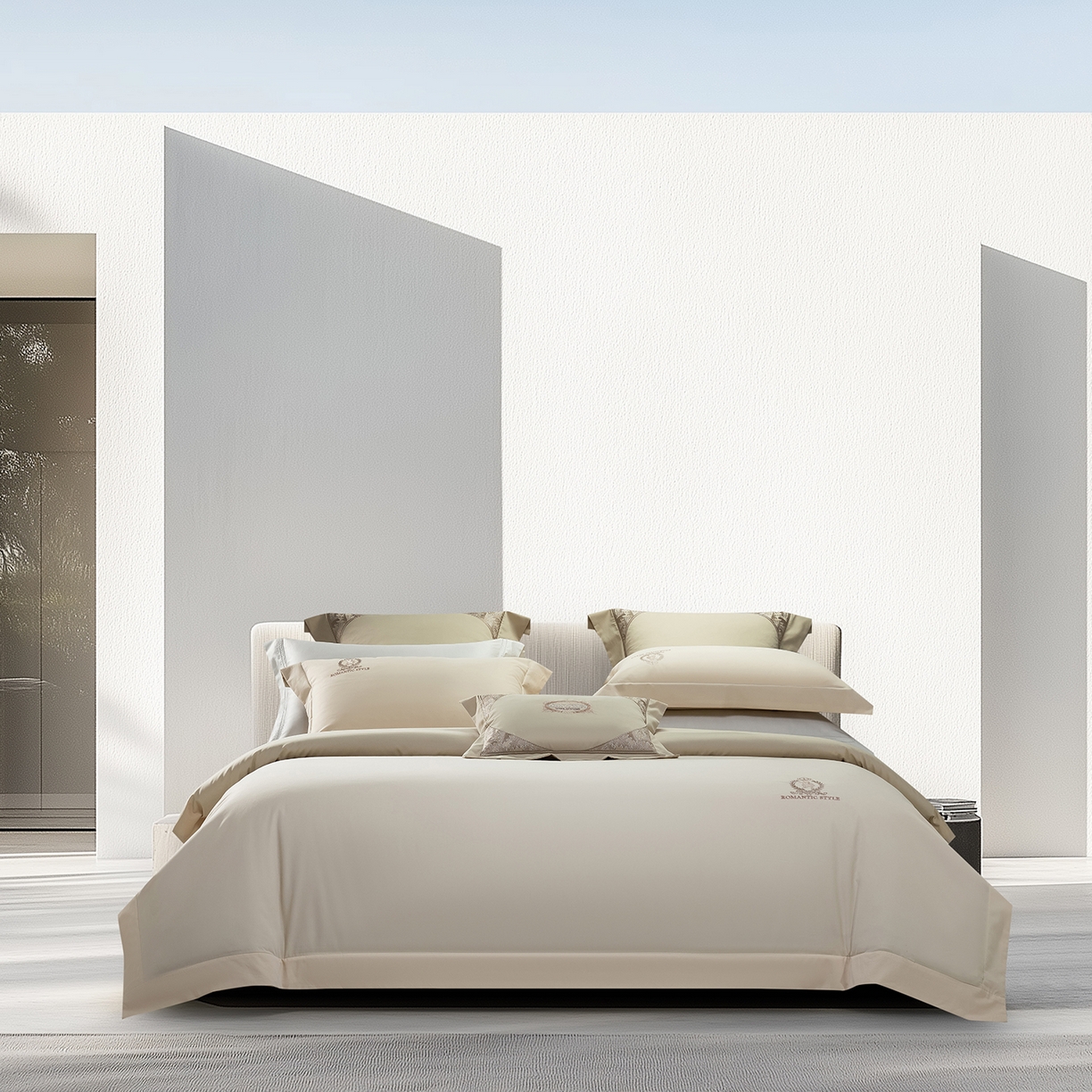 91家纺网 家纺一手货源 找家纺 高大尚婚庆馆 2025新款长绒棉磨毛四件套-贝罗 贝罗-油果绿