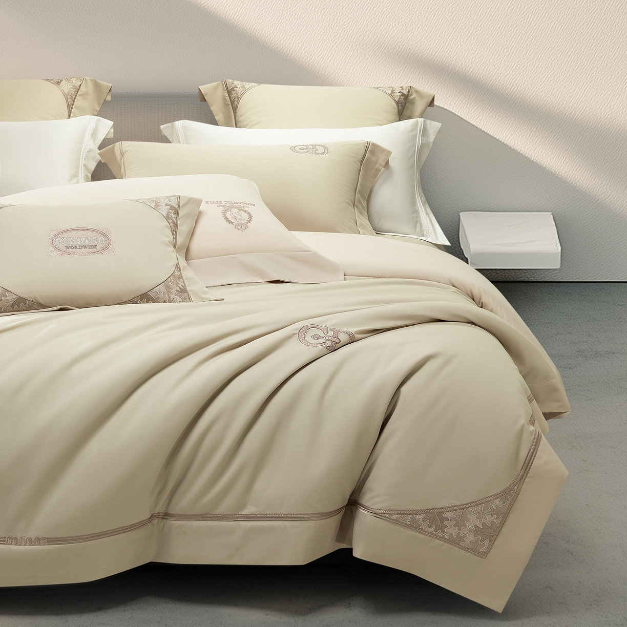 91家纺网 家纺一手货源 找家纺 高大尚婚庆馆 2025新款长绒棉磨毛四件套-贝罗 贝罗-油果绿