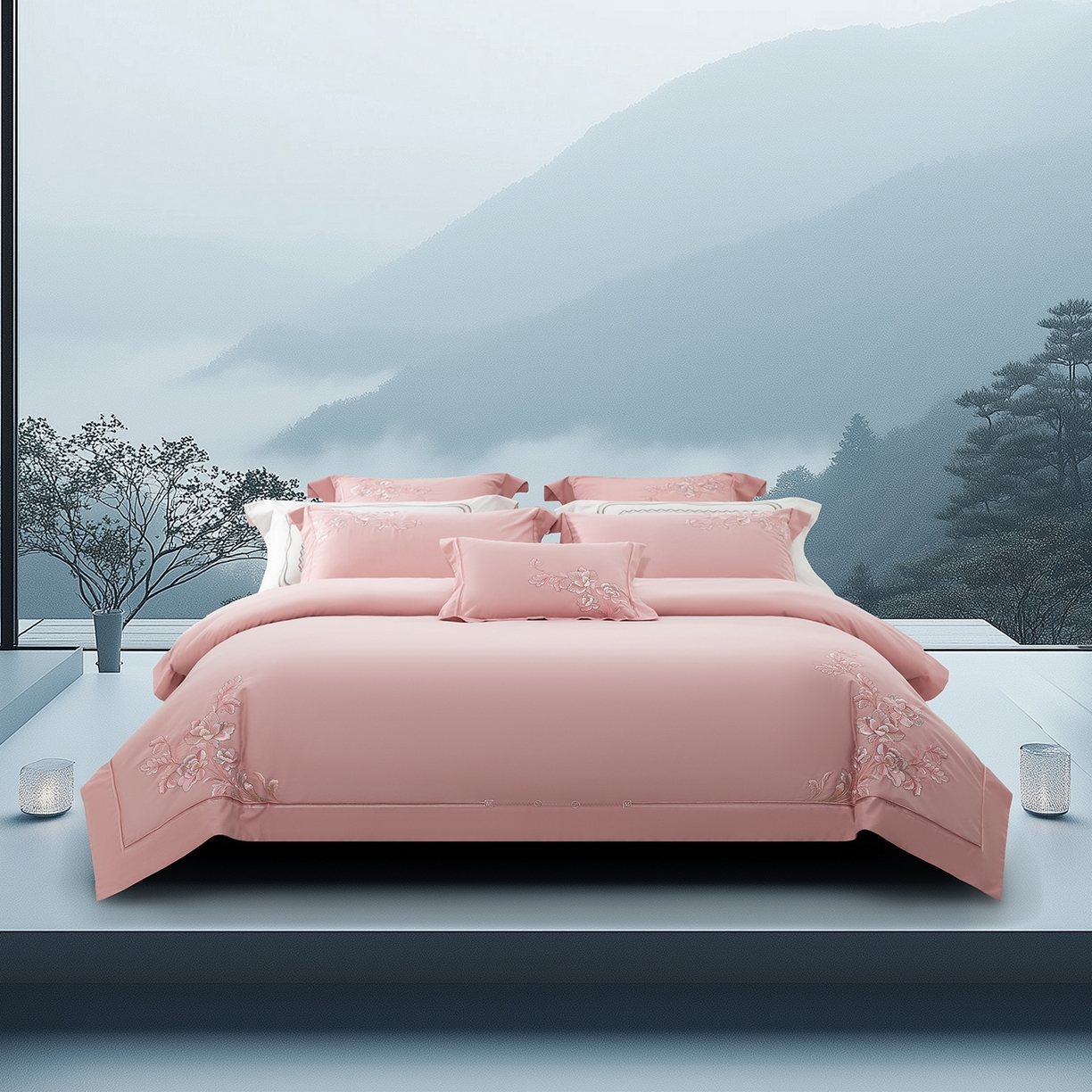 91家纺网 家纺一手货源 找家纺 高大尚婚庆馆 2025新款长绒棉磨毛四件套-浮生若梦 浮生若梦-落樱粉