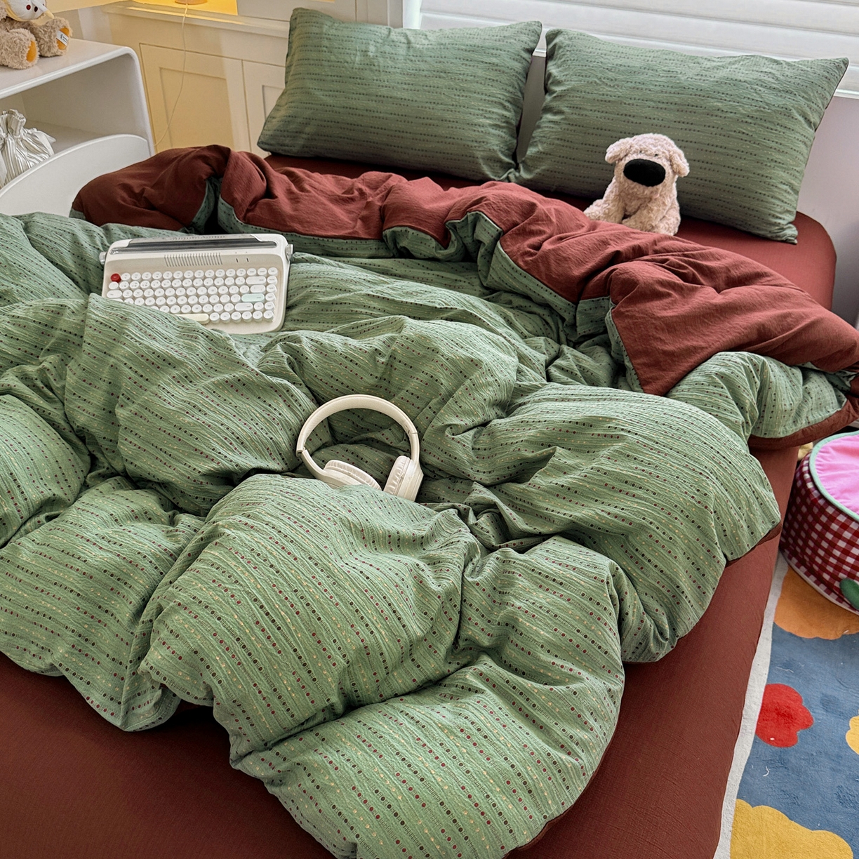 91家纺网 家纺一手货源 找家纺 水墨江南 2025新款云感双层纱印花四件套 绿野仙踪