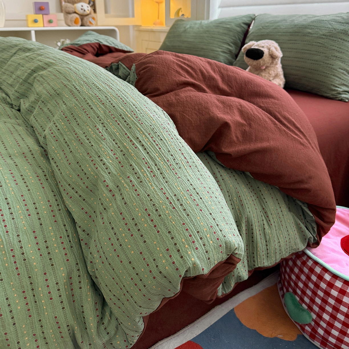 91家纺网 家纺一手货源 找家纺 水墨江南 2025新款云感双层纱印花四件套 绿野仙踪