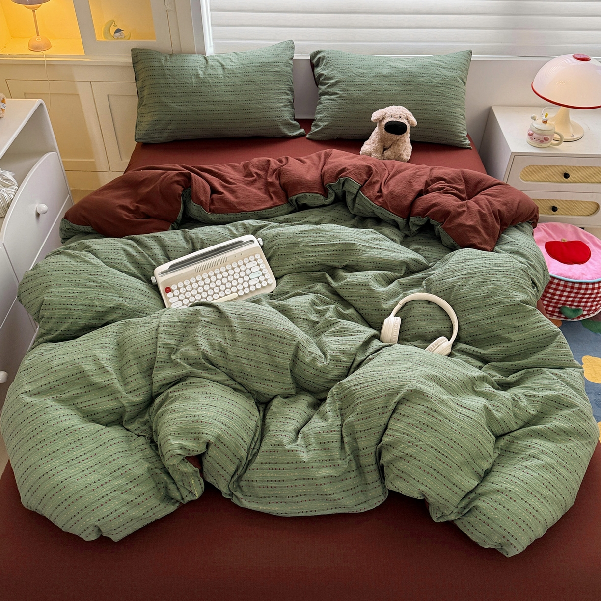 91家纺网 家纺一手货源 找家纺 水墨江南 2025新款云感双层纱印花四件套 绿野仙踪