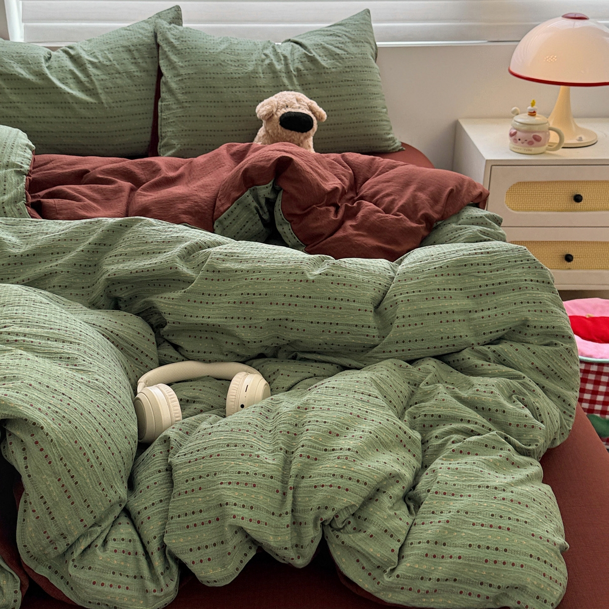 91家纺网 家纺一手货源 找家纺 水墨江南 2025新款云感双层纱印花四件套 绿野仙踪