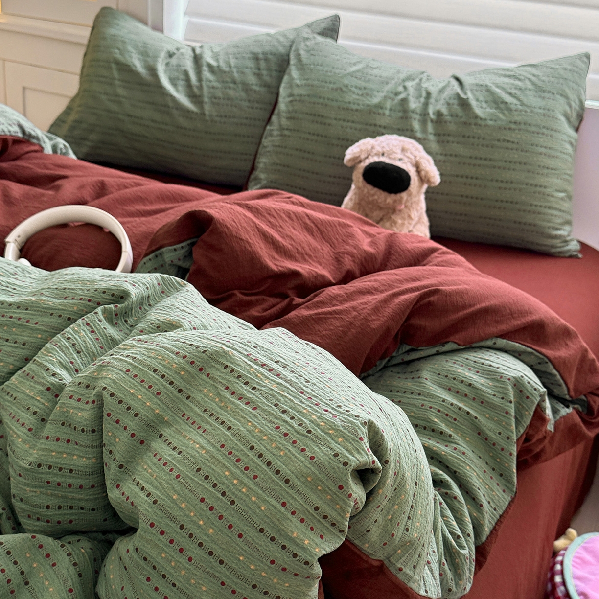 91家纺网 家纺一手货源 找家纺 水墨江南 2025新款云感双层纱印花四件套 绿野仙踪