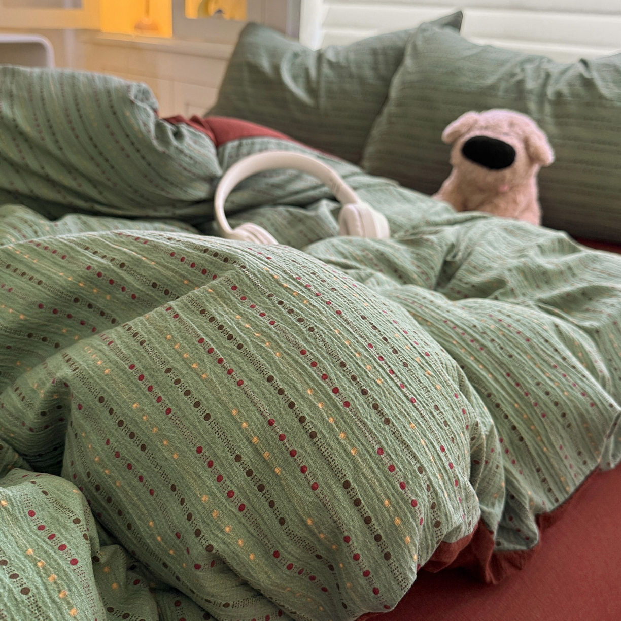 91家纺网 家纺一手货源 找家纺 水墨江南 2025新款云感双层纱印花四件套 绿野仙踪