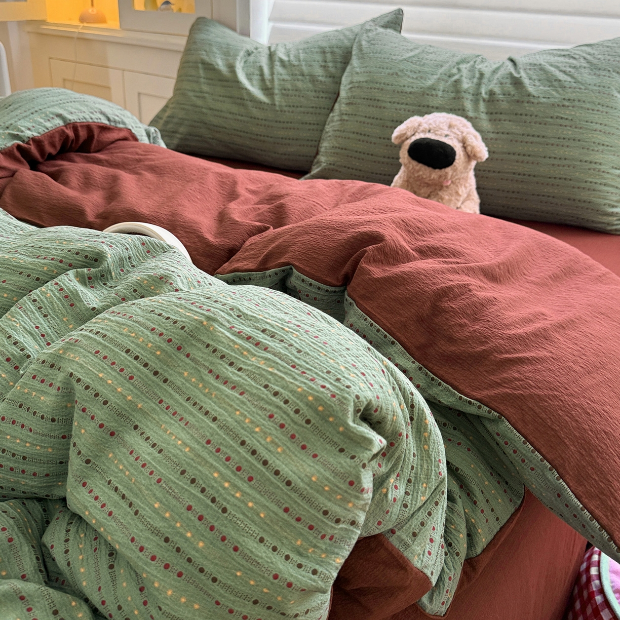 91家纺网 家纺一手货源 找家纺 水墨江南 2025新款云感双层纱印花四件套 绿野仙踪