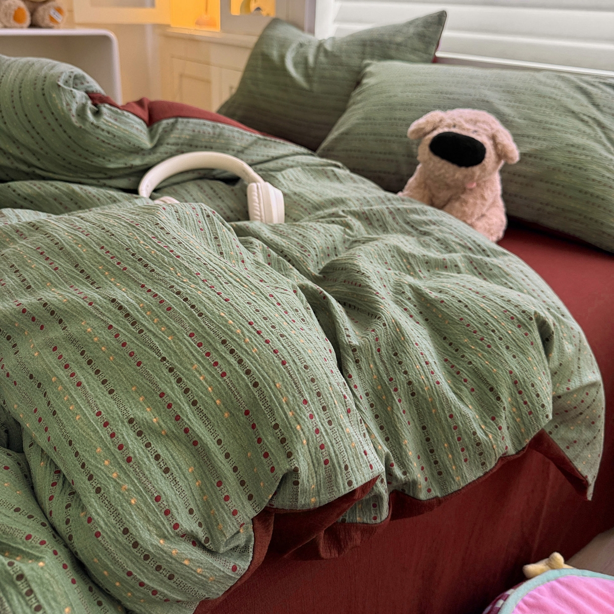 91家纺网 家纺一手货源 找家纺 水墨江南 2025新款云感双层纱印花四件套 绿野仙踪