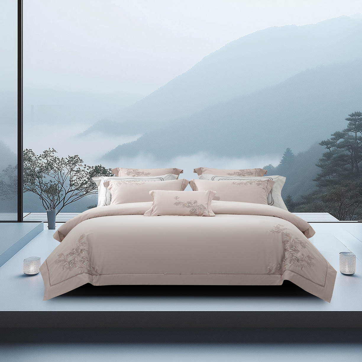 91家纺网 家纺一手货源 找家纺 高大尚婚庆馆 2025新款长绒棉磨毛四件套-浮生若梦 浮生若梦-卡其色