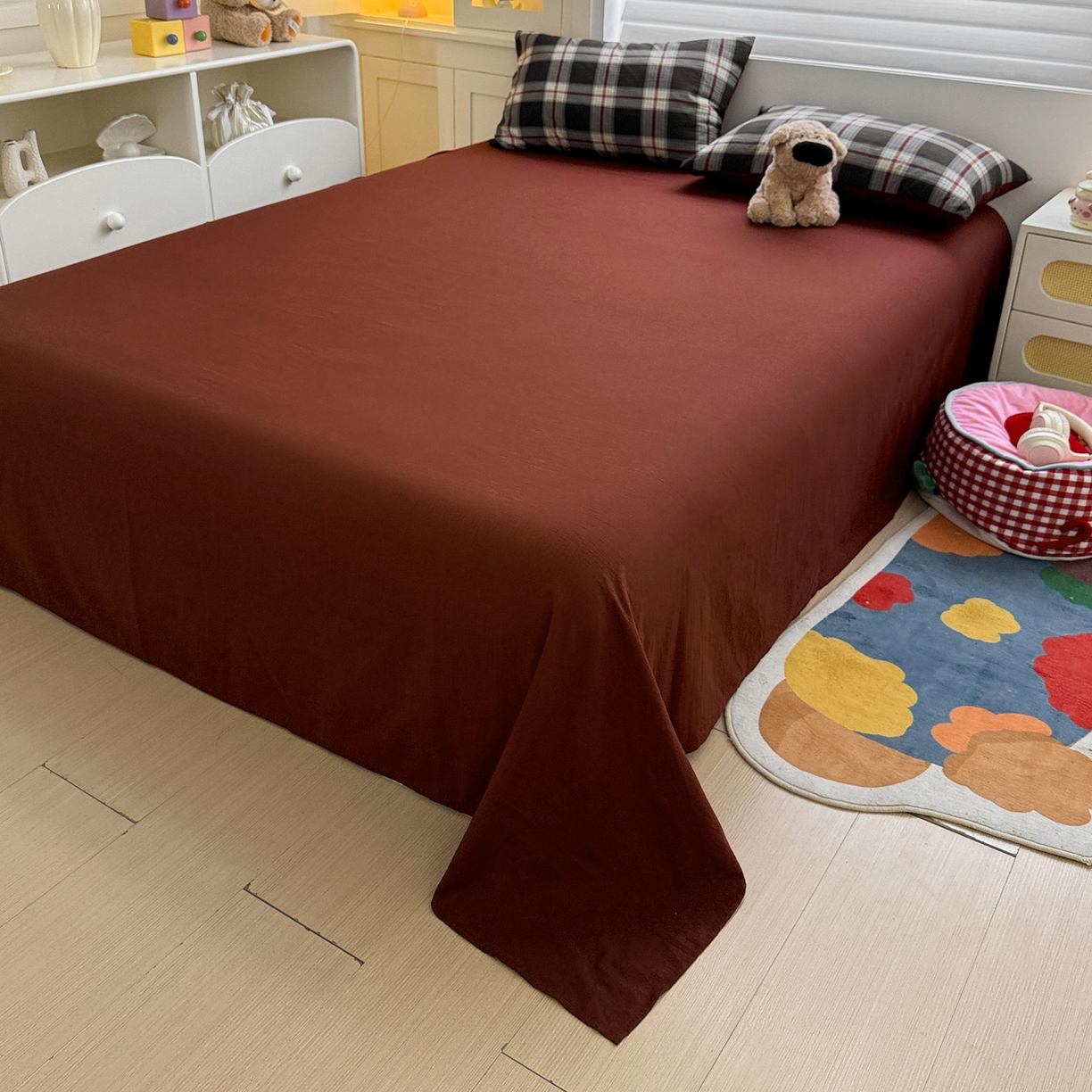 91家纺网 家纺一手货源 找家纺 水墨江南 2025新款云感双层纱印花四件套 苏格兰格