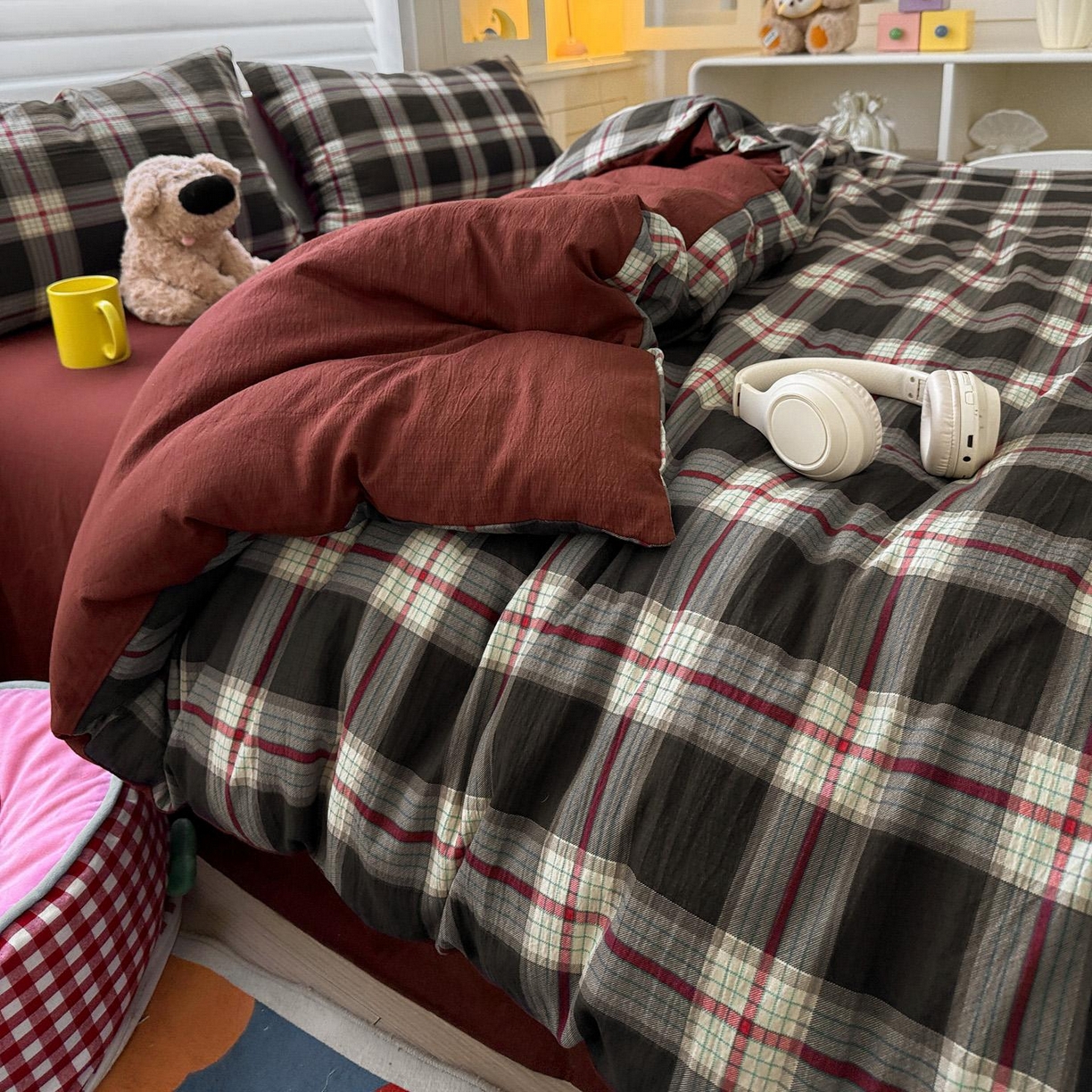 水墨江南 2025新款云感双层纱印花四件套 苏格兰格